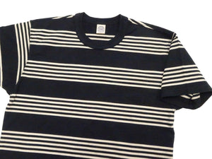 TOYS McCOY Men's Steve McQueen Inspired Multi-Border Striped Short Sleeve Crew Neck T-Shirt - Garment-Dyed Cotton Jersey - Made in Japan (TMC2616 041 Ivory x Black)