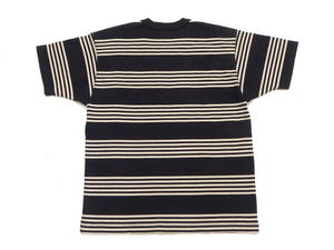 TOYS McCOY Men's Steve McQueen Inspired Multi-Border Striped Short Sleeve Crew Neck T-Shirt - Garment-Dyed Cotton Jersey - Made in Japan (TMC2616 041 Ivory x Black)