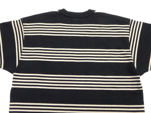 TOYS McCOY Men's Steve McQueen Inspired Multi-Border Striped Short Sleeve Crew Neck T-Shirt - Garment-Dyed Cotton Jersey - Made in Japan (TMC2616 041 Ivory x Black)