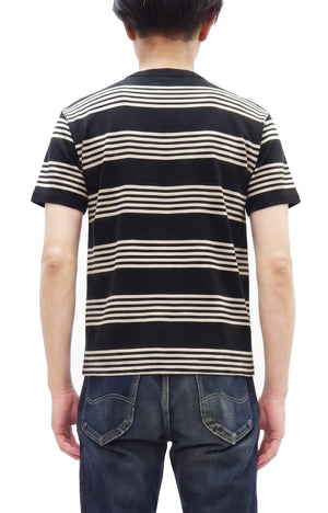 TOYS McCOY Men's Steve McQueen Inspired Multi-Border Striped Short Sleeve Crew Neck T-Shirt - Garment-Dyed Cotton Jersey - Made in Japan (TMC2616 041 Ivory x Black)