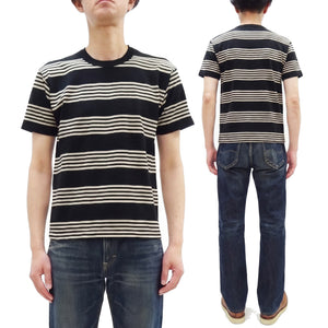 TOYS McCOY Men's Steve McQueen Inspired Multi-Border Striped Short Sleeve Crew Neck T-Shirt - Garment-Dyed Cotton Jersey - Made in Japan (TMC2616 041 Ivory x Black)