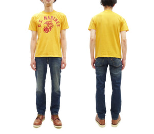 TOYS McCOY Men's Taxi Driver "U.S. Marines" Graphic Short Sleeve T-Shirt - Garment-Dyed Circular-Knit Tubular Tee - Made in Japan (TMC2624 060 Yellow)