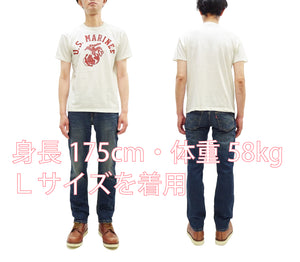 TOYS McCOY Men's Taxi Driver "U.S. Marines" Graphic Short Sleeve T-Shirt - Garment-Dyed Circular-Knit Tubular Tee - Made in Japan (TMC2624 011 Off-White)