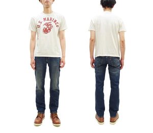 TOYS McCOY Men's Taxi Driver "U.S. Marines" Graphic Short Sleeve T-Shirt - Garment-Dyed Circular-Knit Tubular Tee - Made in Japan (TMC2624 011 Off-White)