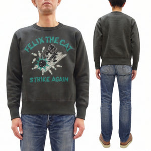 TOYS McCOY Men's Felix the Cat Vintage-Inspired Sweatshirt, 14.8 oz. Extra Heavyweight 100% Cotton Brushed-Back Fleece, Tubular Body, Double-V Inserts, Unwashed, Made in Japan (TMC2643 030 Faded Black)