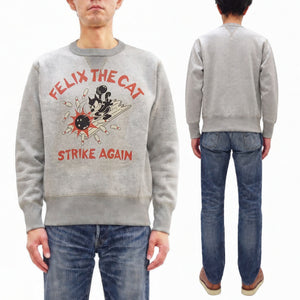 TOYS McCOY Men's Felix the Cat Vintage-Inspired Sweatshirt, 14.8 oz. Extra Heavyweight 100% Cotton Brushed-Back Fleece, Tubular Body, Double-V Inserts, Unwashed, Made in Japan (TMC2643 021 Ash Gray)
