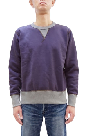 TOYS McCOY Men's Plain Two-Tone Crew Neck Sweatshirt, 14.8 oz. Extra-Heavyweight Brushed-Back Cotton, Tubular Body, Unwashed, Made in Japan (TMC2670 120 Purplish Blue / Gray)