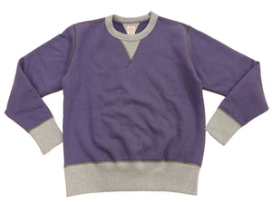 TOYS McCOY Men's Plain Two-Tone Crew Neck Sweatshirt, 14.8 oz. Extra-Heavyweight Brushed-Back Cotton, Tubular Body, Unwashed, Made in Japan (TMC2670 120 Purplish Blue / Gray)
