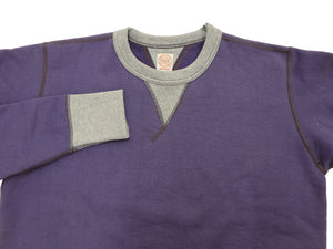 TOYS McCOY Men's Plain Two-Tone Crew Neck Sweatshirt, 14.8 oz. Extra-Heavyweight Brushed-Back Cotton, Tubular Body, Unwashed, Made in Japan (TMC2670 120 Purplish Blue / Gray)