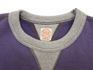 TOYS McCOY Men's Plain Two-Tone Crew Neck Sweatshirt, 14.8 oz. Extra-Heavyweight Brushed-Back Cotton, Tubular Body, Unwashed, Made in Japan (TMC2670 120 Purplish Blue / Gray)