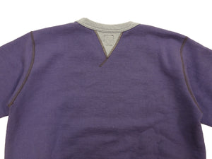 TOYS McCOY Men's Plain Two-Tone Crew Neck Sweatshirt, 14.8 oz. Extra-Heavyweight Brushed-Back Cotton, Tubular Body, Unwashed, Made in Japan (TMC2670 120 Purplish Blue / Gray)
