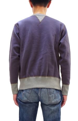 TOYS McCOY Men's Plain Two-Tone Crew Neck Sweatshirt, 14.8 oz. Extra-Heavyweight Brushed-Back Cotton, Tubular Body, Unwashed, Made in Japan (TMC2670 120 Purplish Blue / Gray)