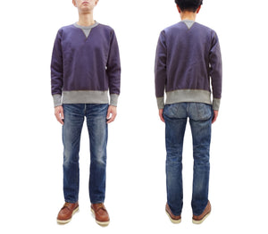 TOYS McCOY Men's Plain Two-Tone Crew Neck Sweatshirt, 14.8 oz. Extra-Heavyweight Brushed-Back Cotton, Tubular Body, Unwashed, Made in Japan (TMC2670 120 Purplish Blue / Gray)