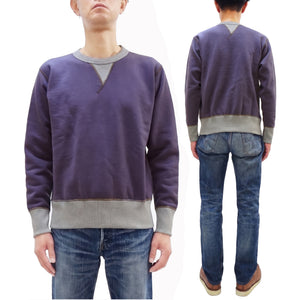 TOYS McCOY Men's Plain Two-Tone Crew Neck Sweatshirt, 14.8 oz. Extra-Heavyweight Brushed-Back Cotton, Tubular Body, Unwashed, Made in Japan (TMC2670 120 Purplish Blue / Gray)