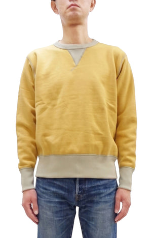 TOYS McCOY Men's Plain Two-Tone Crew Neck Sweatshirt, 14.8 oz. Extra-Heavyweight Brushed-Back Cotton, Tubular Body, Unwashed, Made in Japan (TMC2670 061 Mustard / Beige)