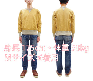 TOYS McCOY Men's Plain Two-Tone Crew Neck Sweatshirt, 14.8 oz. Extra-Heavyweight Brushed-Back Cotton, Tubular Body, Unwashed, Made in Japan (TMC2670 061 Mustard / Beige)