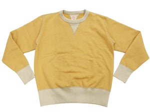 TOYS McCOY Men's Plain Two-Tone Crew Neck Sweatshirt, 14.8 oz. Extra-Heavyweight Brushed-Back Cotton, Tubular Body, Unwashed, Made in Japan (TMC2670 061 Mustard / Beige)