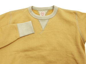 TOYS McCOY Men's Plain Two-Tone Crew Neck Sweatshirt, 14.8 oz. Extra-Heavyweight Brushed-Back Cotton, Tubular Body, Unwashed, Made in Japan (TMC2670 061 Mustard / Beige)