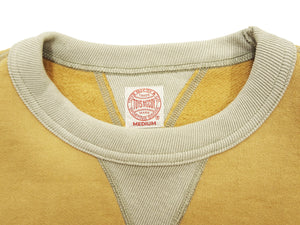 TOYS McCOY Men's Plain Two-Tone Crew Neck Sweatshirt, 14.8 oz. Extra-Heavyweight Brushed-Back Cotton, Tubular Body, Unwashed, Made in Japan (TMC2670 061 Mustard / Beige)