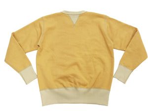 TOYS McCOY Men's Plain Two-Tone Crew Neck Sweatshirt, 14.8 oz. Extra-Heavyweight Brushed-Back Cotton, Tubular Body, Unwashed, Made in Japan (TMC2670 061 Mustard / Beige)