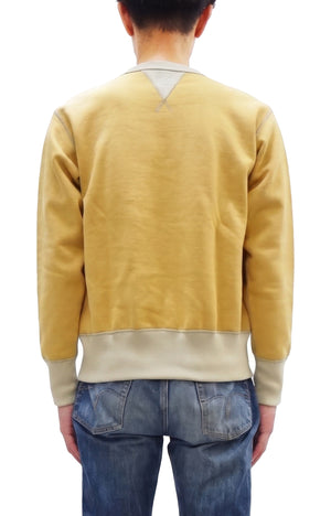 TOYS McCOY Men's Plain Two-Tone Crew Neck Sweatshirt, 14.8 oz. Extra-Heavyweight Brushed-Back Cotton, Tubular Body, Unwashed, Made in Japan (TMC2670 061 Mustard / Beige)