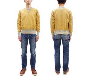 TOYS McCOY Men's Plain Two-Tone Crew Neck Sweatshirt, 14.8 oz. Extra-Heavyweight Brushed-Back Cotton, Tubular Body, Unwashed, Made in Japan (TMC2670 061 Mustard / Beige)