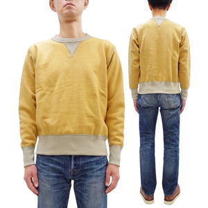 TOYS McCOY Men's Plain Two-Tone Crew Neck Sweatshirt, 14.8 oz. Extra-Heavyweight Brushed-Back Cotton, Tubular Body, Unwashed, Made in Japan (TMC2670 061 Mustard / Beige)