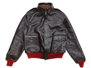 TOYS McCOY A-2 Flight Jacket with Red Rib Men's Casual A2 Leather Bomber Jacket TMJ2422 Dark-Seal-Brown