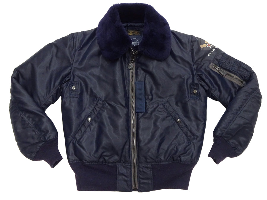 TOYS McCOY Men's USAF B-15C Flight Jacket, Albert Turner Reproduction Nylon Bomber Jacket with Mouton Fur Collar - Made in Japan (TMJ2530 Air Force Blue)