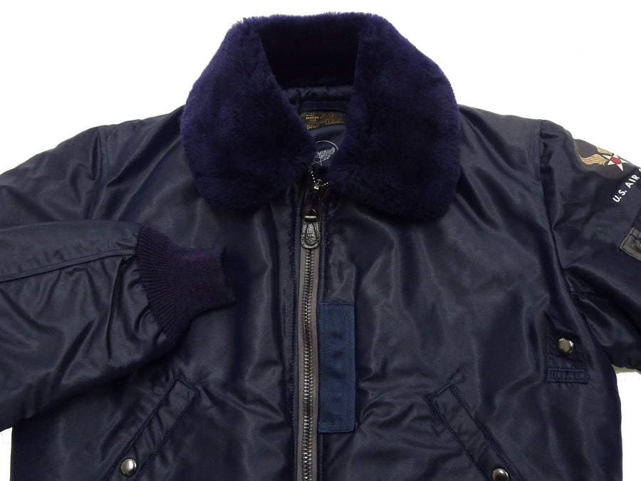 TOYS McCOY Men's USAF B-15C Flight Jacket, Albert Turner Reproduction Nylon Bomber Jacket with Mouton Fur Collar - Made in Japan (TMJ2530 Air Force Blue)