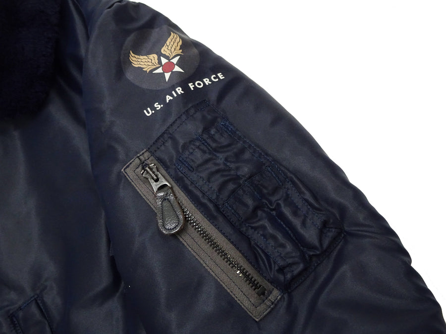TOYS McCOY Men's USAF B-15C Flight Jacket, Albert Turner Reproduction Nylon Bomber Jacket with Mouton Fur Collar - Made in Japan (TMJ2530 Air Force Blue)