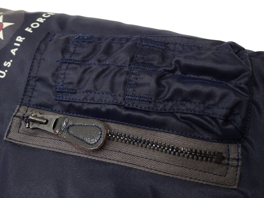 TOYS McCOY Men's USAF B-15C Flight Jacket, Albert Turner Reproduction Nylon Bomber Jacket with Mouton Fur Collar - Made in Japan (TMJ2530 Air Force Blue)