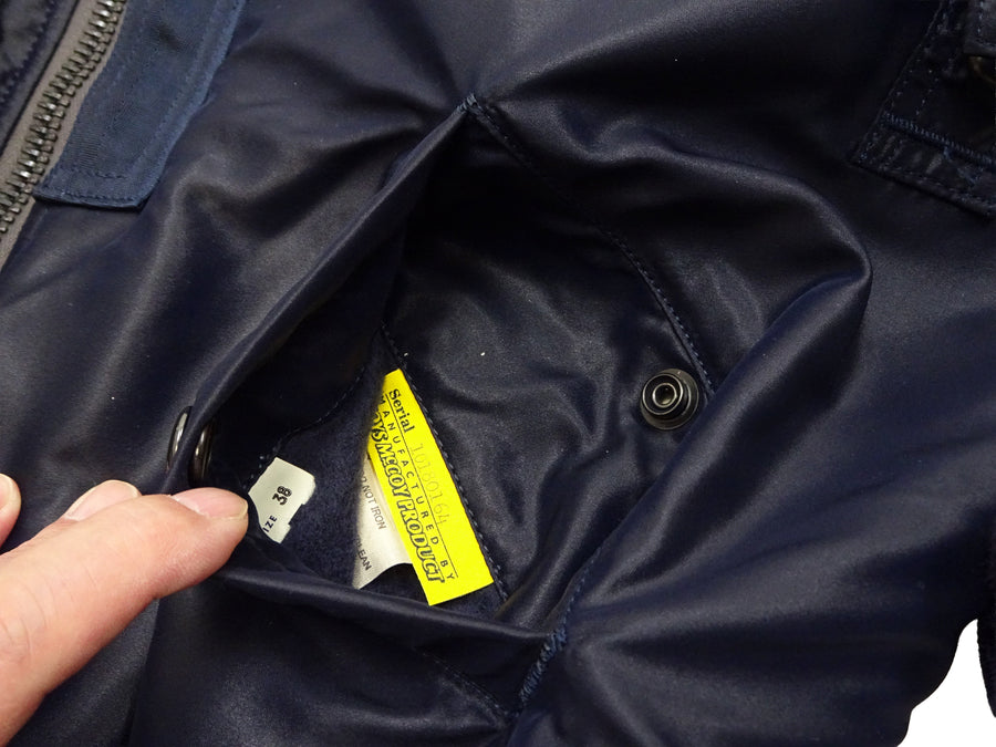 TOYS McCOY Men's USAF B-15C Flight Jacket, Albert Turner Reproduction Nylon Bomber Jacket with Mouton Fur Collar - Made in Japan (TMJ2530 Air Force Blue)