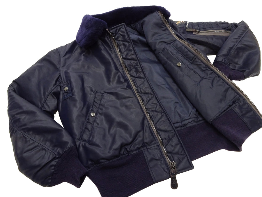 TOYS McCOY Men's USAF B-15C Flight Jacket, Albert Turner Reproduction Nylon Bomber Jacket with Mouton Fur Collar - Made in Japan (TMJ2530 Air Force Blue)