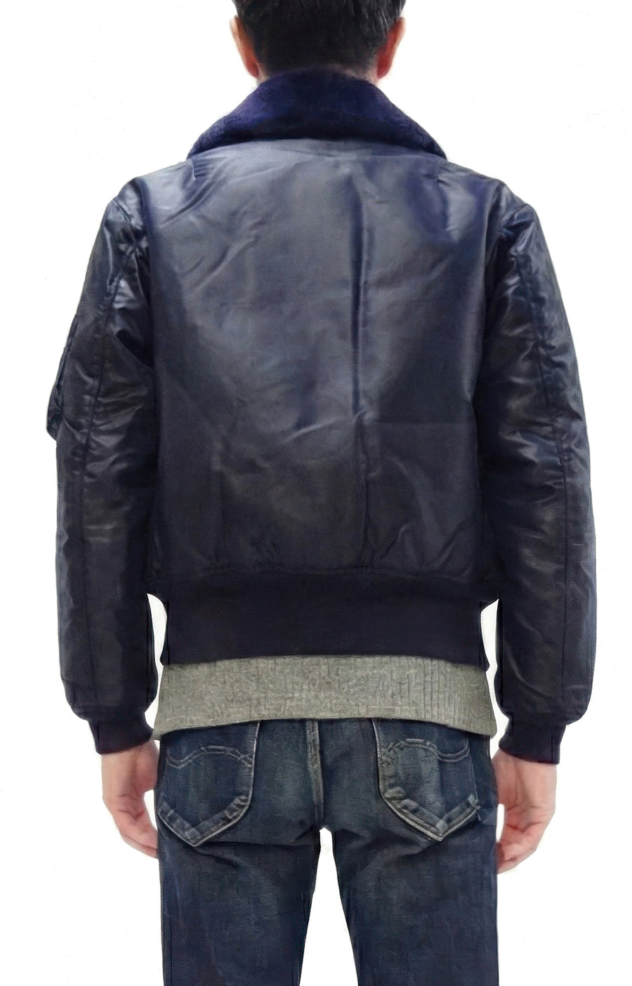 TOYS McCOY Men's USAF B-15C Flight Jacket, Albert Turner Reproduction Nylon Bomber Jacket with Mouton Fur Collar - Made in Japan (TMJ2530 Air Force Blue)