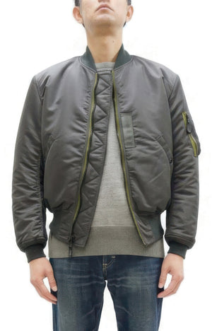 TOYS McCOY Men's MA-1 Flight Jacket - Albert Turner Reproduction, Sage Gray Nylon Bomber Jacket, Made in Japan TMJ2533