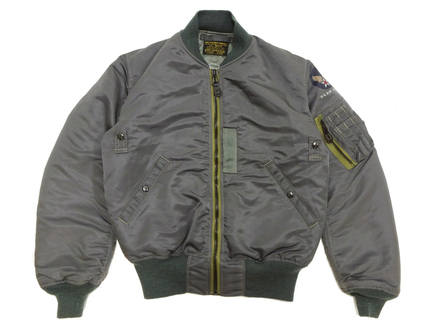 TOYS McCOY Men's MA-1 Flight Jacket - Albert Turner Reproduction, Sage Gray Nylon Bomber Jacket, Made in Japan TMJ2533