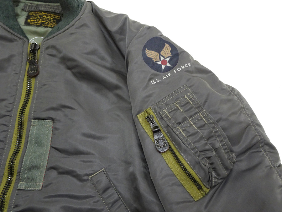 TOYS McCOY Men's MA-1 Flight Jacket - Albert Turner Reproduction, Sage Gray Nylon Bomber Jacket, Made in Japan TMJ2533