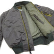 Load image into Gallery viewer, TOYS McCOY Men&#39;s MA-1 Flight Jacket - Albert Turner Reproduction, Sage Gray Nylon Bomber Jacket, Made in Japan TMJ2533
