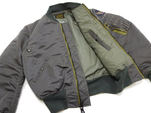 TOYS McCOY Men's MA-1 Flight Jacket - Albert Turner Reproduction, Sage Gray Nylon Bomber Jacket, Made in Japan TMJ2533