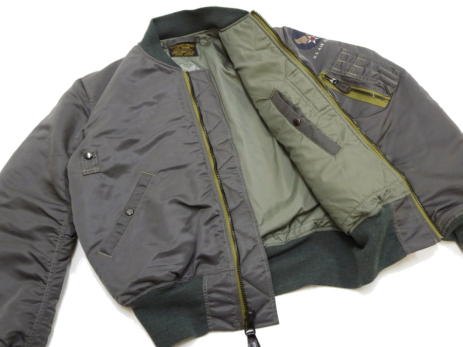 TOYS McCOY Men's MA-1 Flight Jacket - Albert Turner Reproduction, Sage Gray Nylon Bomber Jacket, Made in Japan TMJ2533