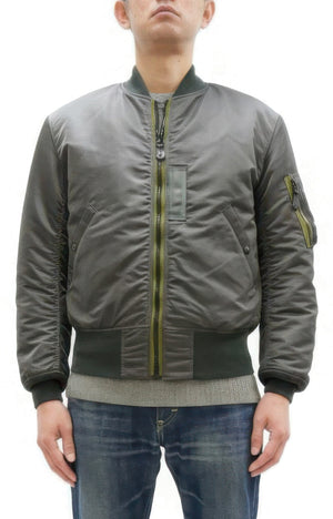 TOYS McCOY Men's MA-1 Flight Jacket - Albert Turner Reproduction, Sage Gray Nylon Bomber Jacket, Made in Japan TMJ2533