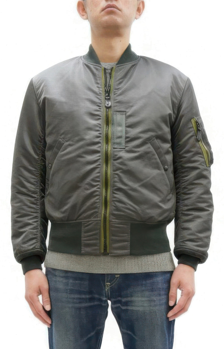 TOYS McCOY Men's MA-1 Flight Jacket - Albert Turner Reproduction, Sage Gray Nylon Bomber Jacket, Made in Japan TMJ2533