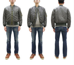 TOYS McCOY Men's MA-1 Flight Jacket - Albert Turner Reproduction, Sage Gray Nylon Bomber Jacket, Made in Japan TMJ2533