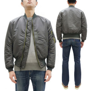 TOYS McCOY Men's MA-1 Flight Jacket - Albert Turner Reproduction, Sage Gray Nylon Bomber Jacket, Made in Japan TMJ2533