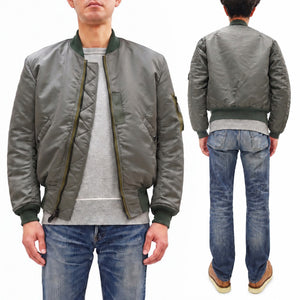TOYS McCOY Men's MA-1 Flight Jacket, ALBERT TURNER MIL-J-8279A Reproduction, Nylon Twill Shell, Wool Pile Interlining, Made in Japan (TMJ2640, Sage)