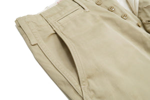 TOYS McCOY Men's Steve McQueen "The Great Escape" Reproduction Chino Pants, Military Trousers, 12.5 oz. Cotton Twill, Slim Straight Fit, Button Fly, Made in Japan (TMP2604, 040 Khaki)