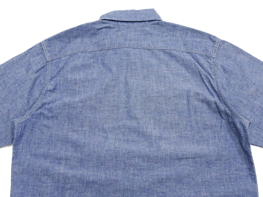 TOYS McCOY Blue Chambray Shirt Men's U.S. Navy Military Short Sleeve Button Up Work Shirt TMS2305