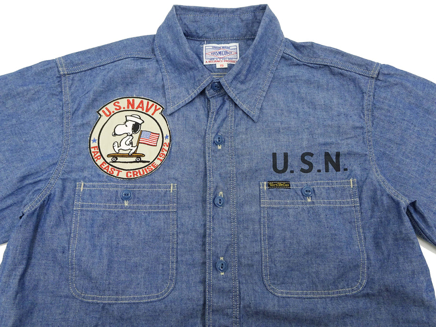 TOYS McCOY Blue Chambray Shirt Men's Snoopy Custom Long Sleeve Button Up Work Shirt TMS2402