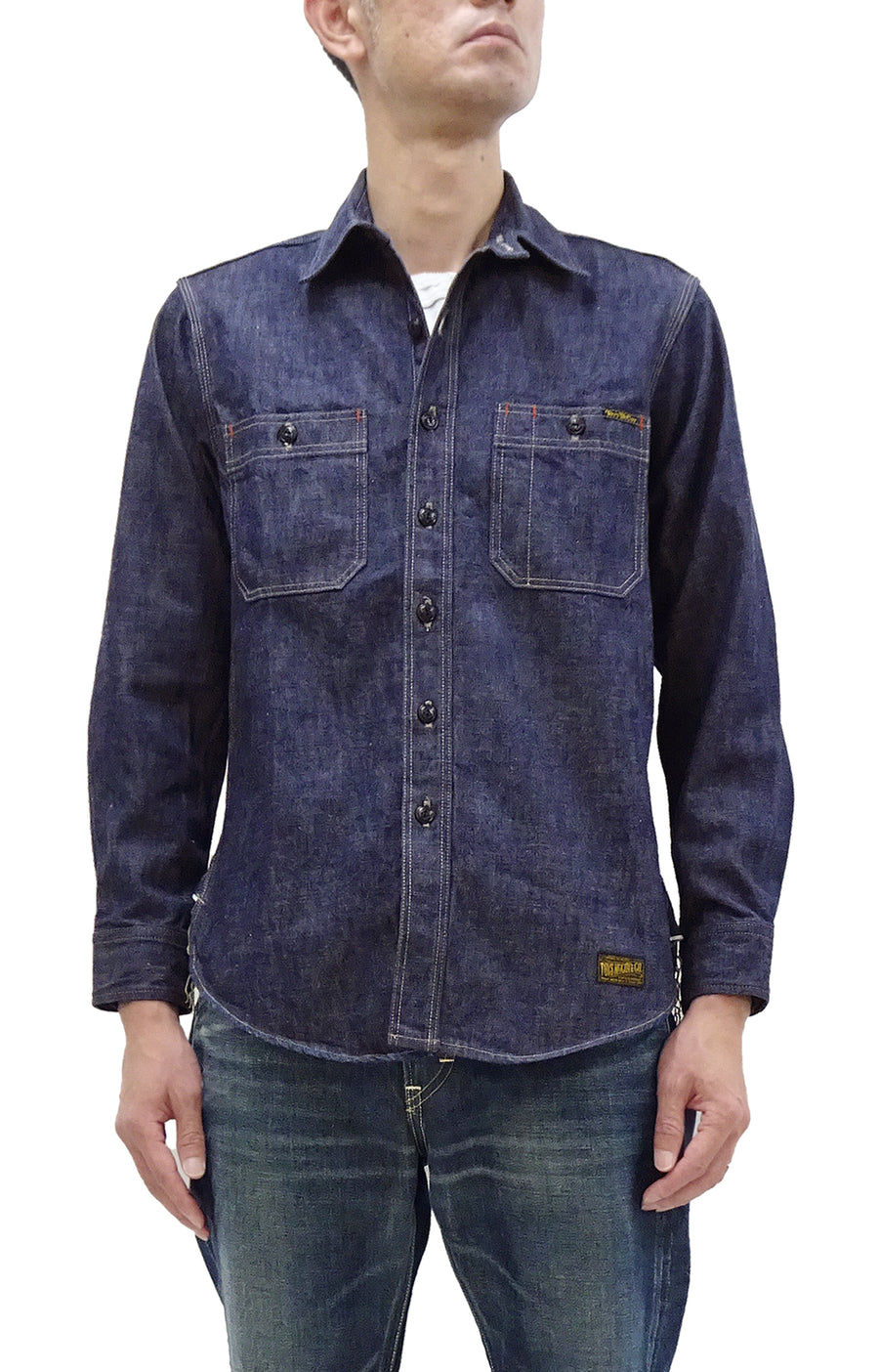 TOYS McCOY Denim Shirt Men's Casual Long Sleeve Plain 10.5 oz Indigo Denim Work Shirt TMS2406